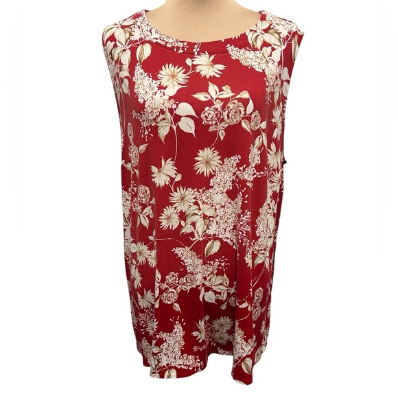 J Jill Wearever Collection Sleeveless Tunic Tank Top Red Floral BOHO Plus Sz 2X. - Picture 1 of 9